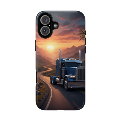 Semi Truck Sunset Phone Case | Trucker Gift | Diesel Truck Highway Road iPhone & Samsung Tough Protective Case