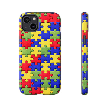 Colorful Puzzle Phone Case, Autism Awareness Jigsaw Design, Tough Protective Case, iPhone & Samsung Case, Vibrant Puzzle Pattern