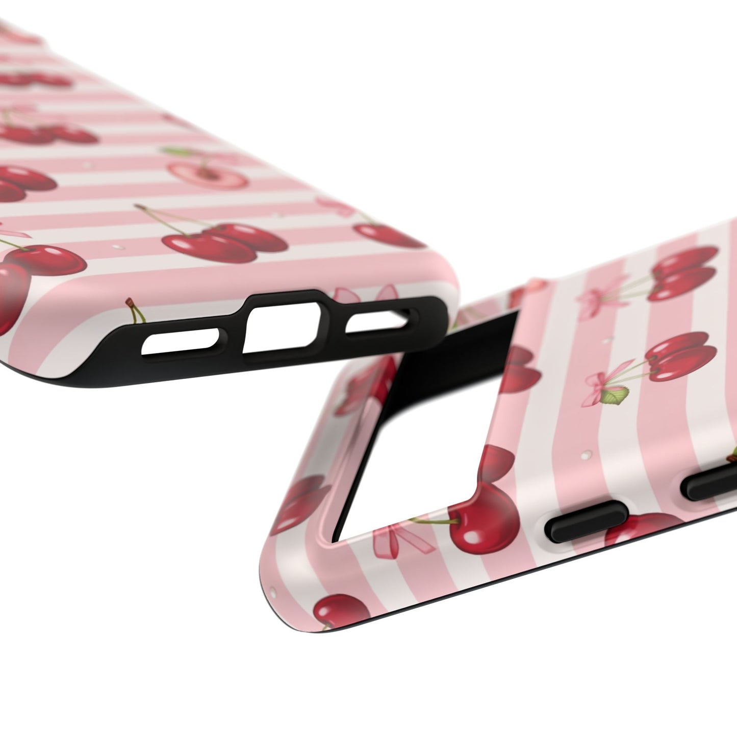 Coquette Cherry Bow Phone Case | Cute Pink Aesthetic Cherry Pattern Tough Case for iPhone & Samsung