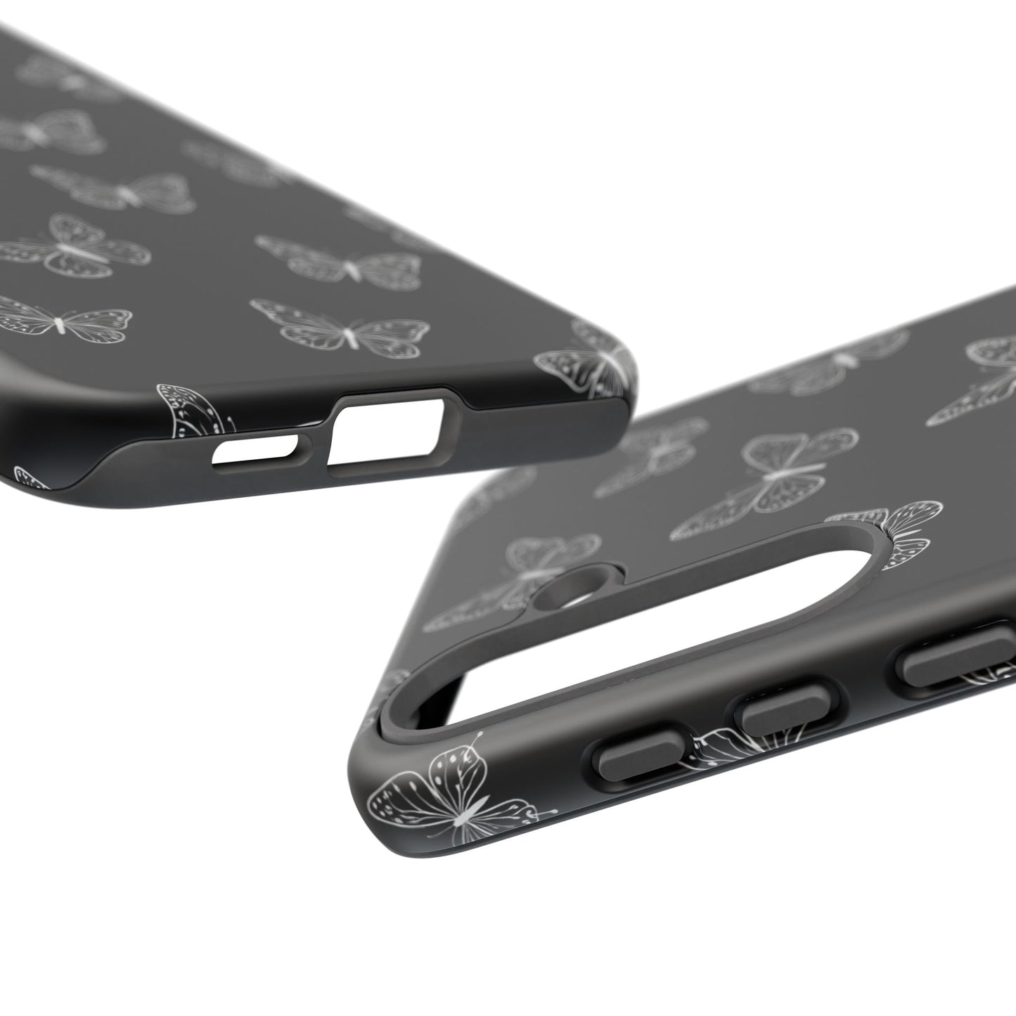 White Butterfly Pattern Phone Case – Dark Aesthetic Monochrome Tough Cover