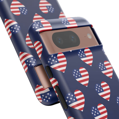 Patriotic American Flag Heart Phone Case – Tough Shockproof, USA Stars & Stripes for Iphone, Samsung Galaxy and Pixel