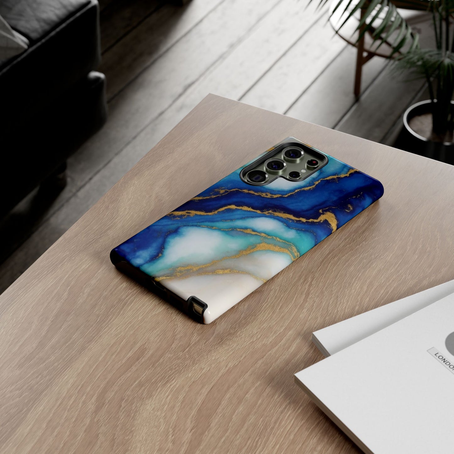 Blue & Gold Marble Phone Case – Luxury Resin Art Tough Case (iPhone, Samsung, Pixel)