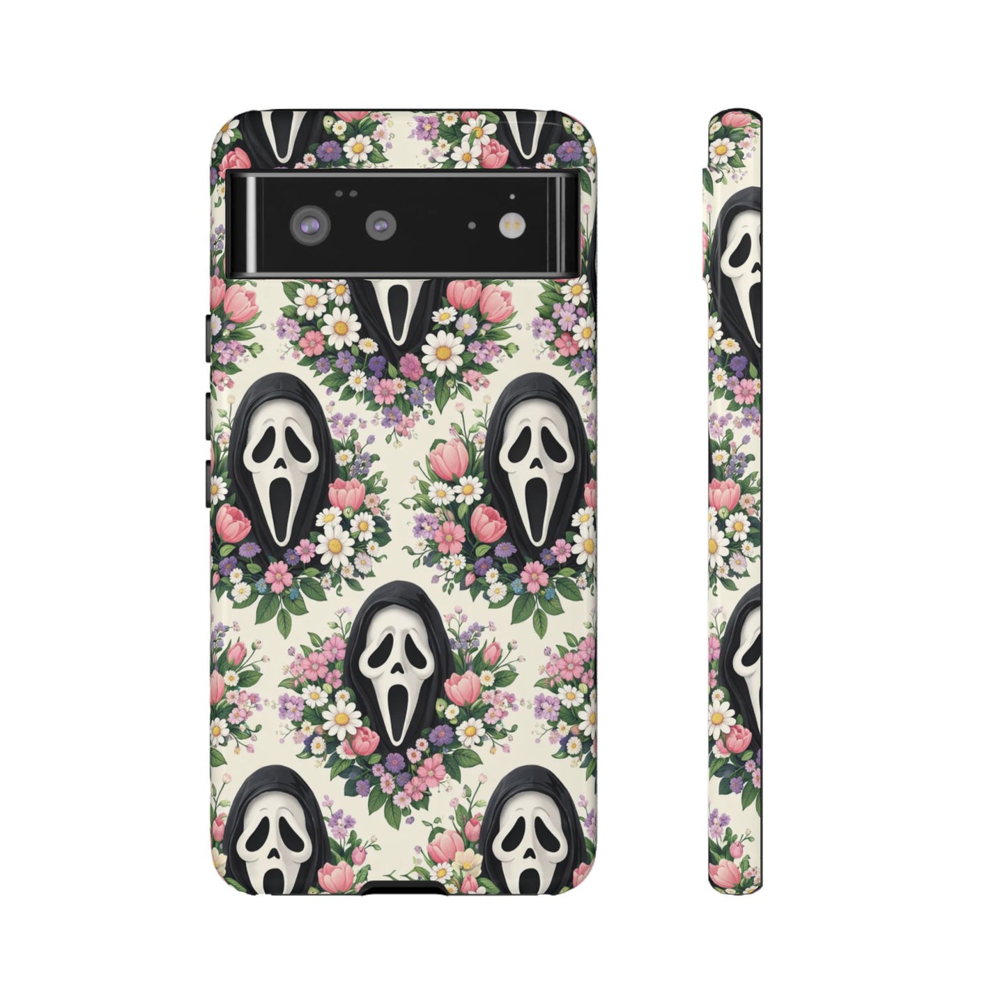 Floral Ghost Face Aesthetic Phone Case – Cute Spooky Tough Cover