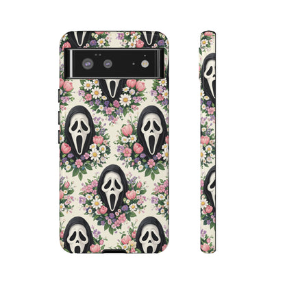 Floral Ghost Face Aesthetic Phone Case – Cute Spooky Tough Cover