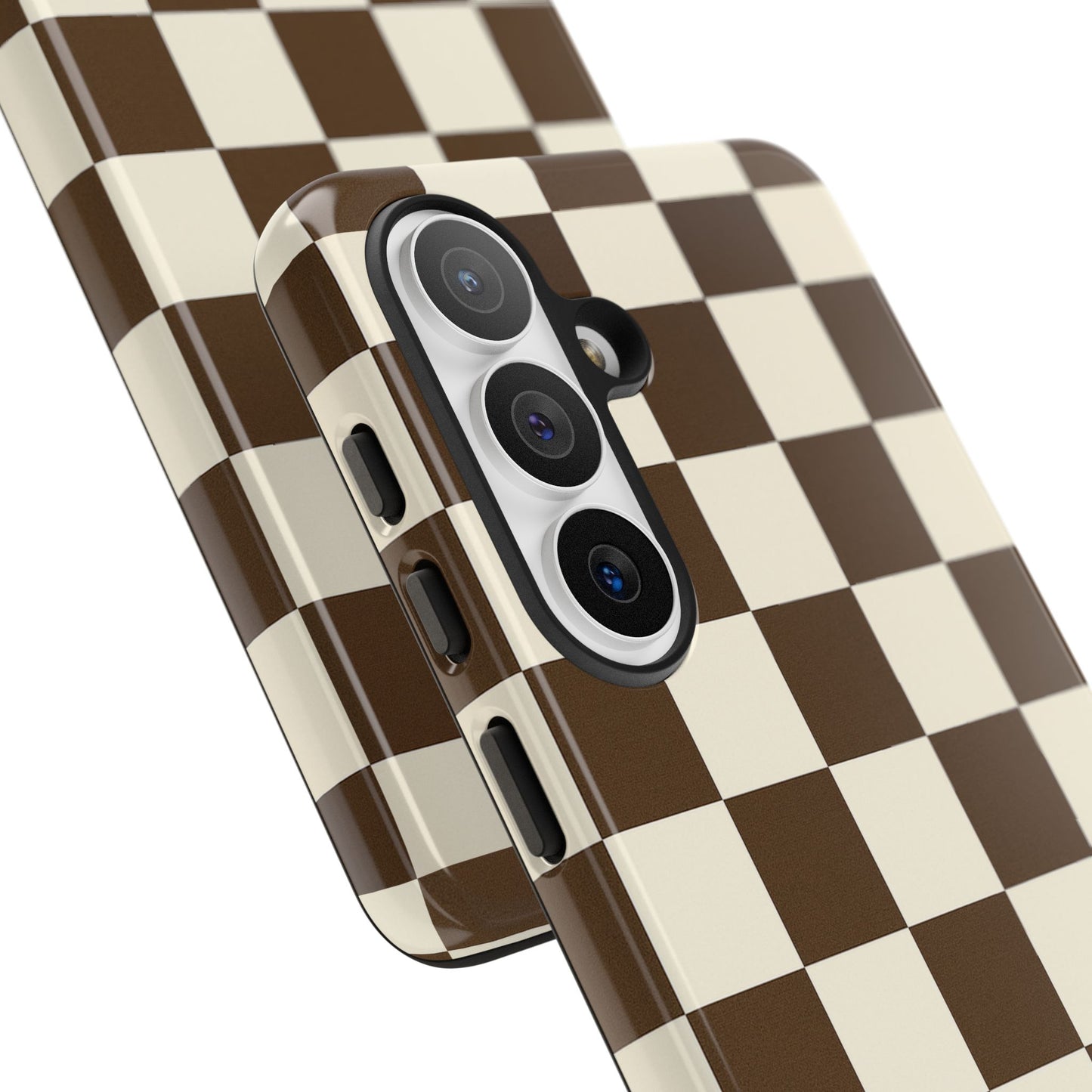 Mocha Checkerboard Phone Case | Neutral Aesthetic Checkered iPhone & Samsung Tough Case