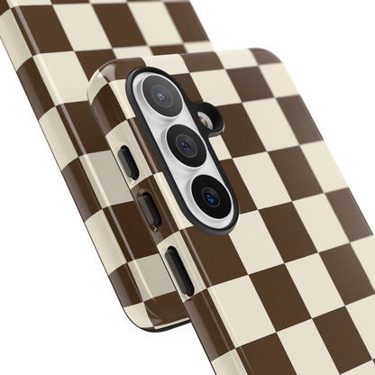 Mocha Checkerboard Phone Case | Neutral Aesthetic Checkered iPhone & Samsung Tough Case