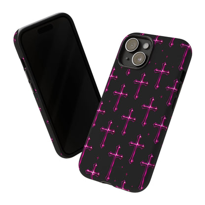 Neon Pink Cross Pattern Phone Case | Tough Protective Case for Iphone, Samsung Galaxy and Pixel