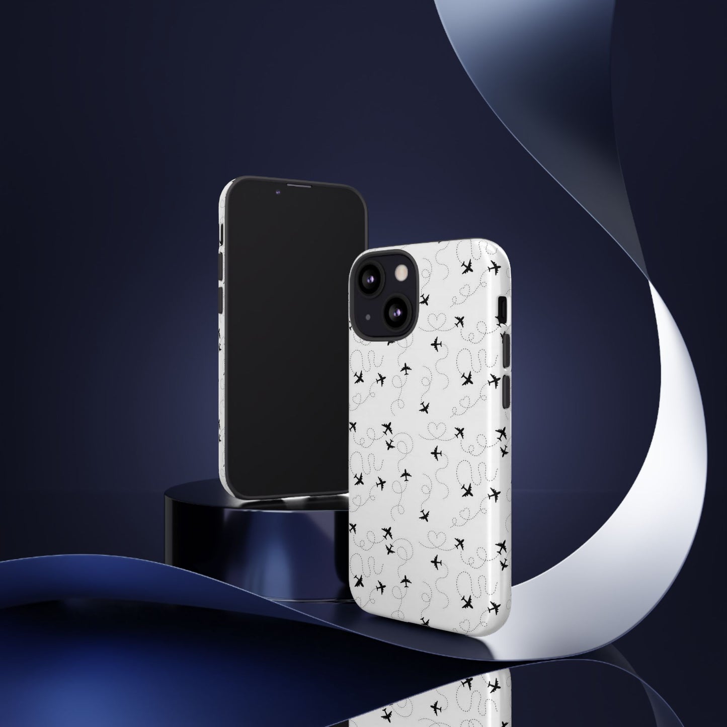 Minimal Paper Airplane Pattern Phone Case – Black White Aesthetic Tough Cover