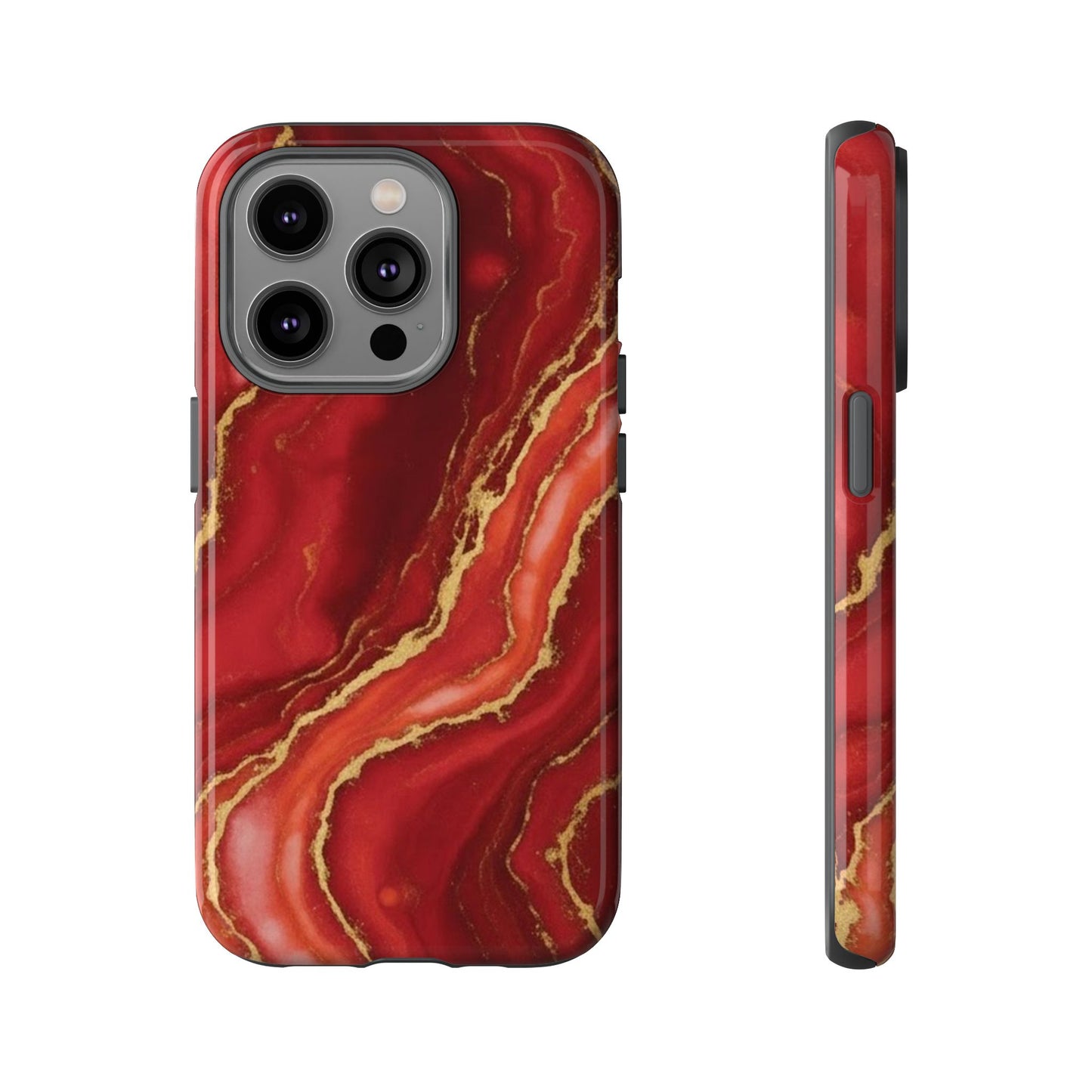 Red Agate Marble Phone Case – Gold Vein Luxury Stone Tough Case (iPhone, Samsung, Pixel)