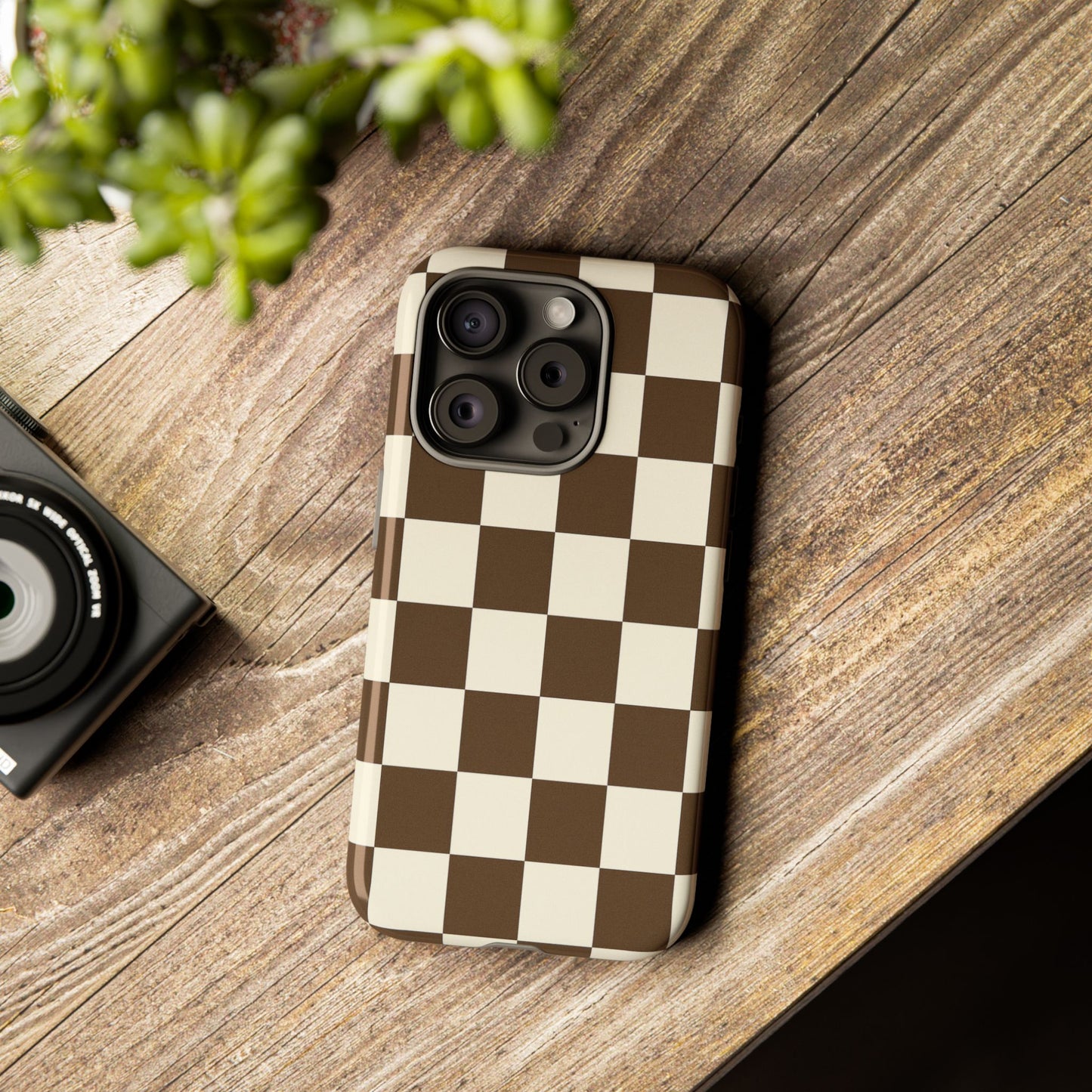 Mocha Checkerboard Phone Case | Neutral Aesthetic Tough Case