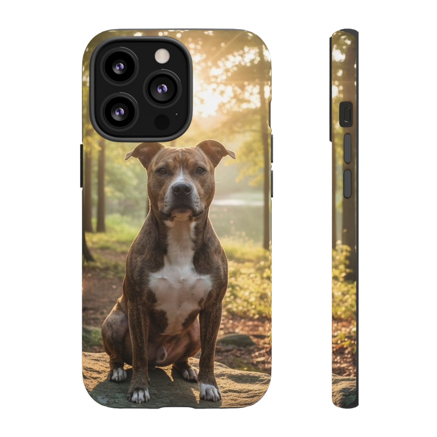 Pitbull Portrait Phone Case | Dog Lover Tough Case, Sunset Forest