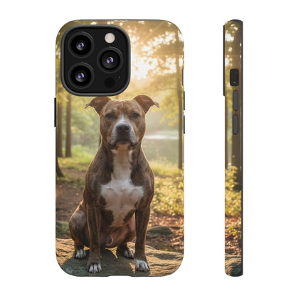Pitbull Portrait Phone Case | Dog Lover Tough Case, Sunset Forest