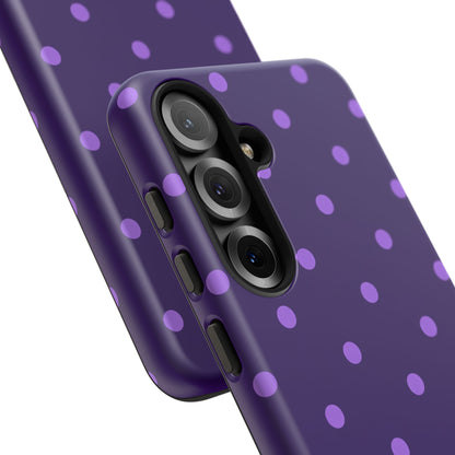 Purple Polka Dot Tough Phone Case – Cute Stylish Durable Protective Cover for Iphone, Samsung Galaxy and Pixel