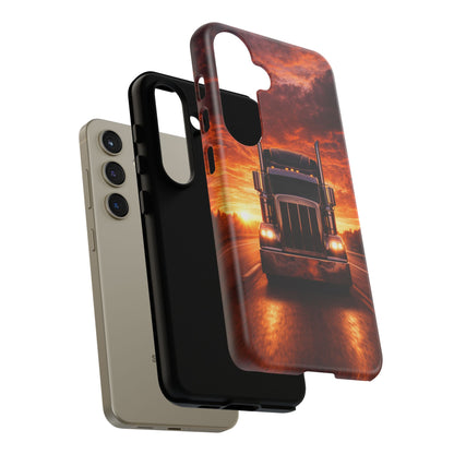 Big Rig Truck Phone Case Sunset Highway Semi Truck iPhone Samsung Cover