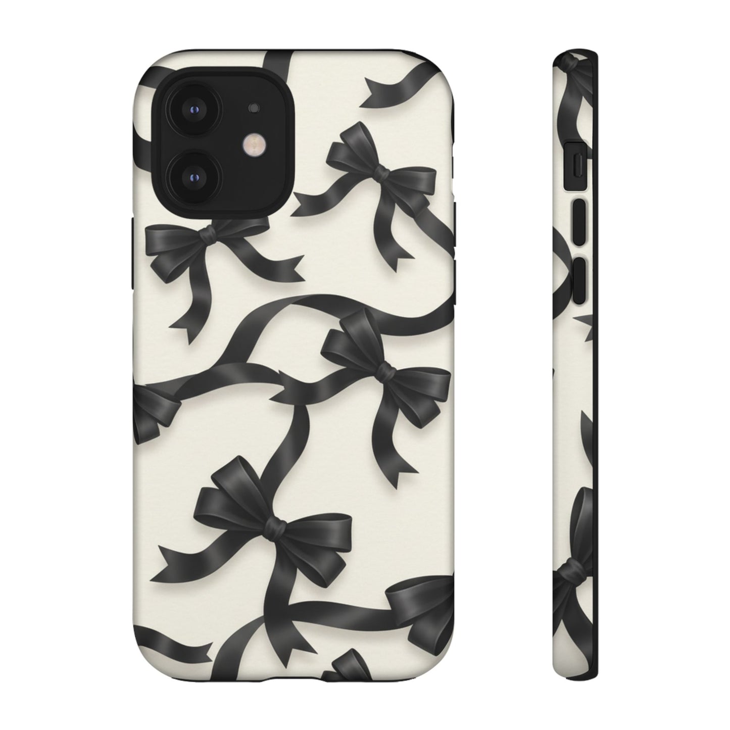 Black Ribbon Bow Phone Case, Minimal Bow Pattern Tough Protective Case