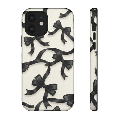 Black Ribbon Bow Phone Case, Minimal Bow Pattern Tough Protective Case