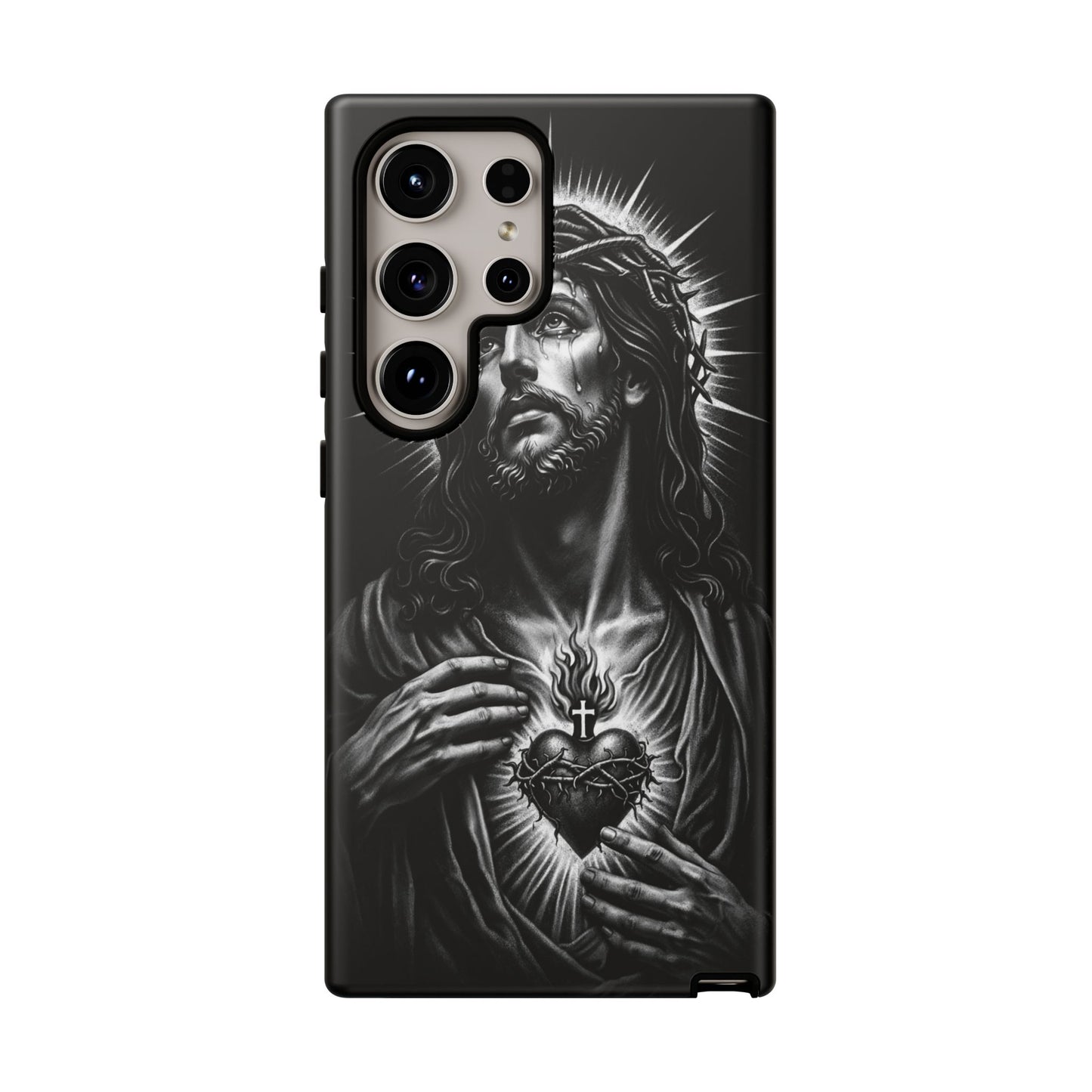 Jesus Sacred Heart Phone Case Black White Christian Faith Aesthetic