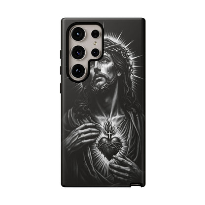 Jesus Sacred Heart Phone Case Black White Christian Faith Aesthetic