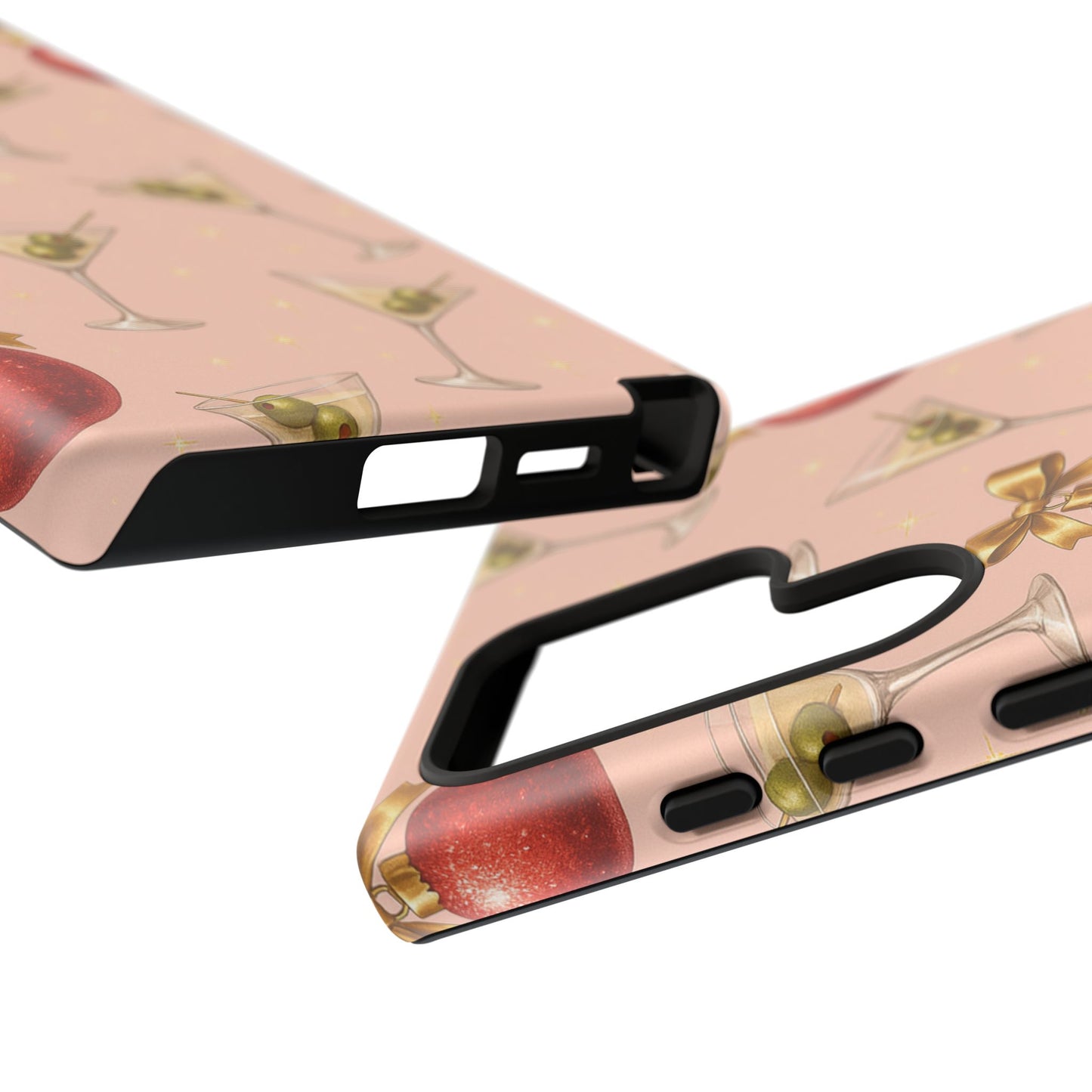 Cocktail Ornament Phone Case – Pink Martini & Cherry Pattern | Glossy or Matte for Iphone, Samsung Galaxy and Pixel