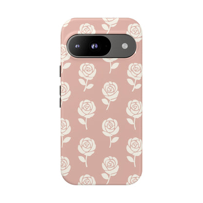 White Rose Pattern Tough Phone Case | Elegant Floral Aesthetic Case for Iphone, Samsung Galaxy and Pixel