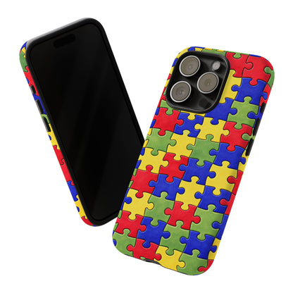 Colorful Puzzle Phone Case, Autism Awareness Jigsaw Design, Tough Protective Case, iPhone & Samsung Case, Vibrant Puzzle Pattern