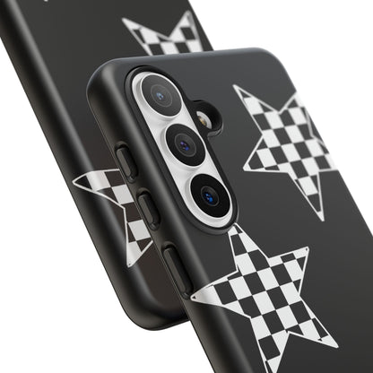 Checkered Star Tough Phone Case – Black Retro Graphic Protective Cover for Iphone, Samsung Galaxy and Pixel