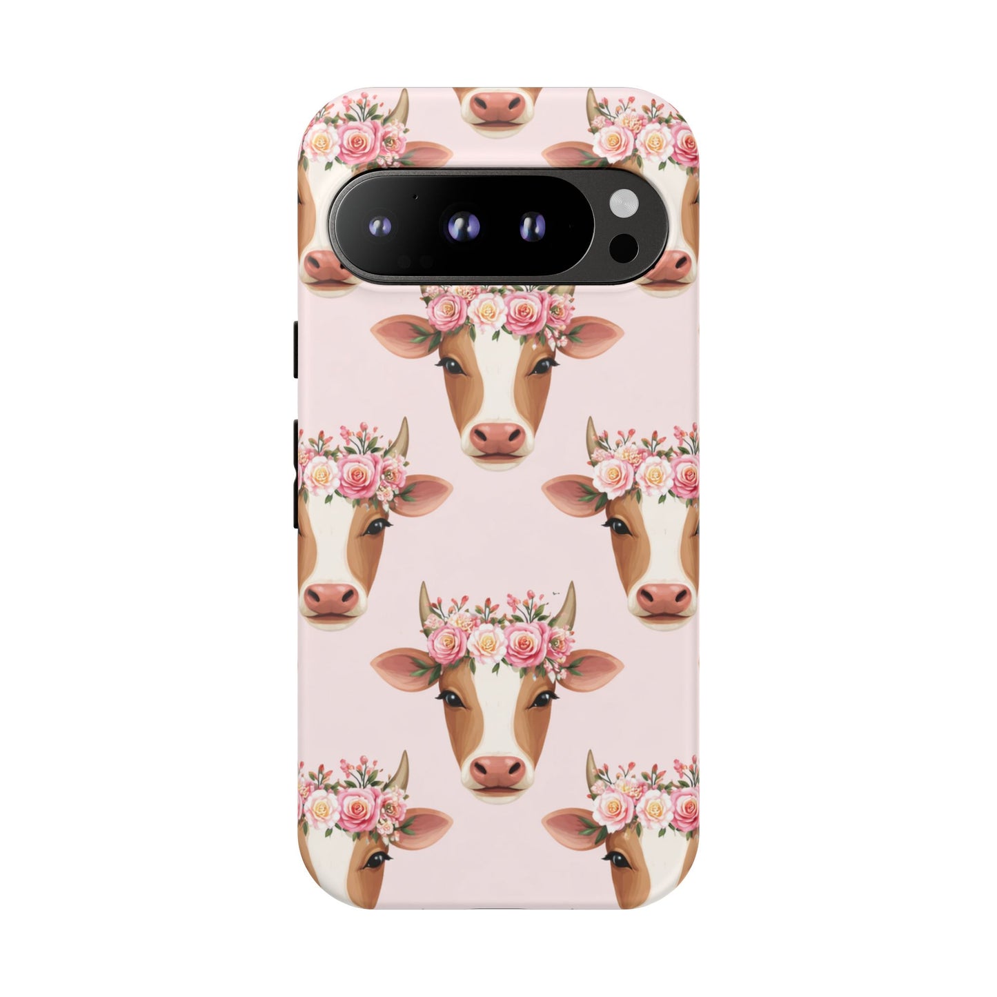 Floral Cow Phone Case – Cute Pink Cow Print Tough Protective Case for Iphone, Samsung Galaxy and Pixel