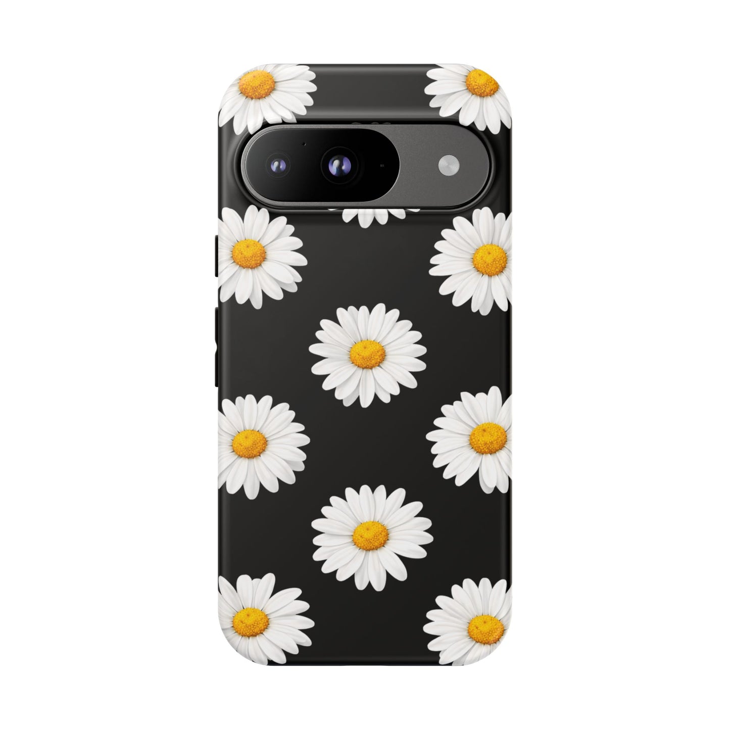 Black Daisy Floral Tough Phone Case – Cute Protective Cover for Iphone, Samsung Galaxy and Pixel