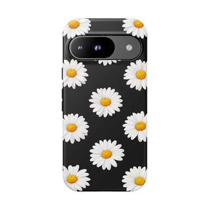 Black Daisy Floral Tough Phone Case – Cute Protective Cover for Iphone, Samsung Galaxy and Pixel