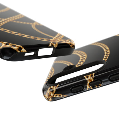 Luxury Gold Chain Phone Case – Black Designer Style Tough Protective Cover for Iphone, Samsung Galaxy and Pixel