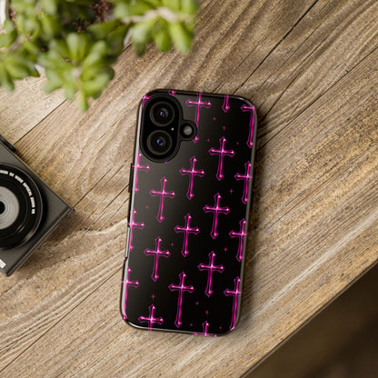 Neon Pink Cross Pattern Phone Case | Tough Protective Case for Iphone, Samsung Galaxy and Pixel