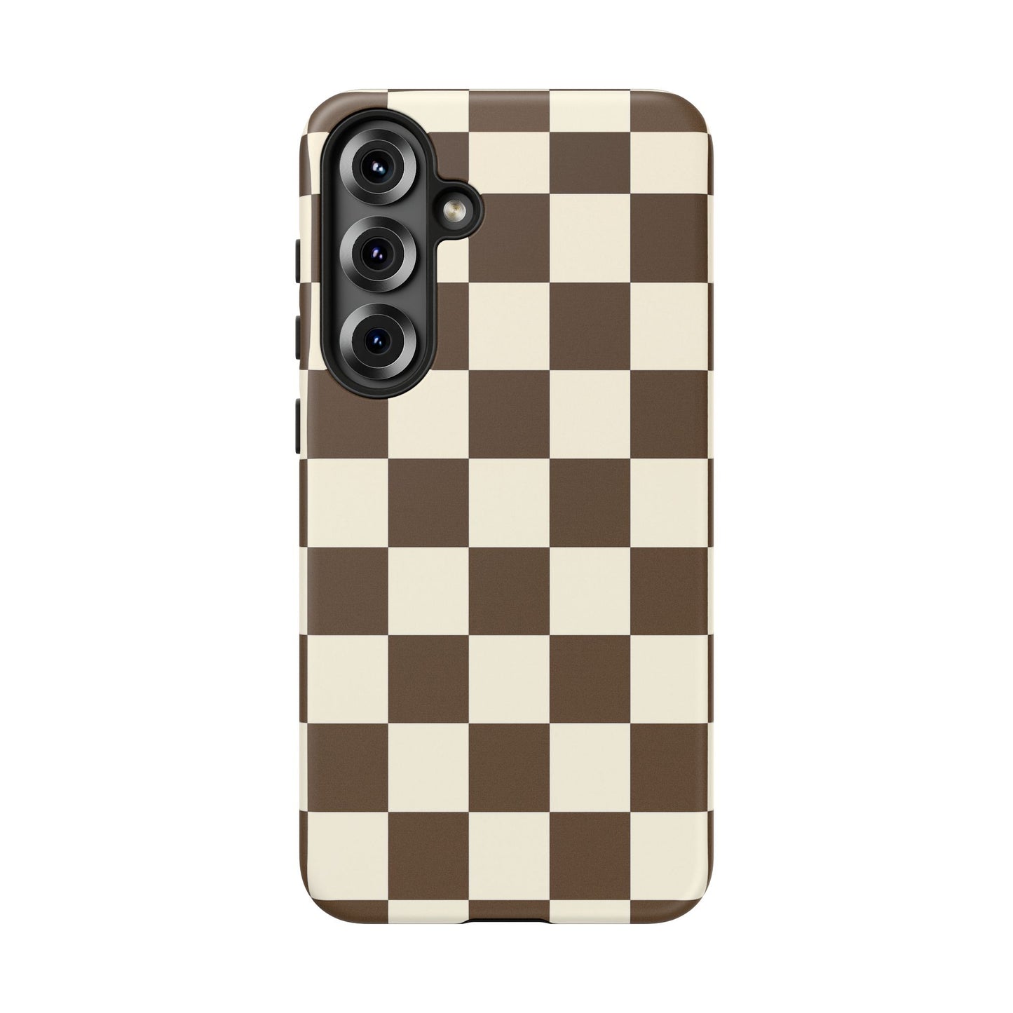 Mocha Checkerboard Phone Case | Neutral Aesthetic Checkered iPhone & Samsung Tough Case