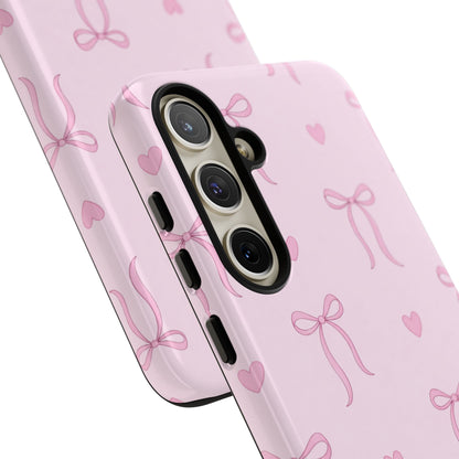 Pink Bow Heart Aesthetic Phone Case – Coquette Cute Tough Cover