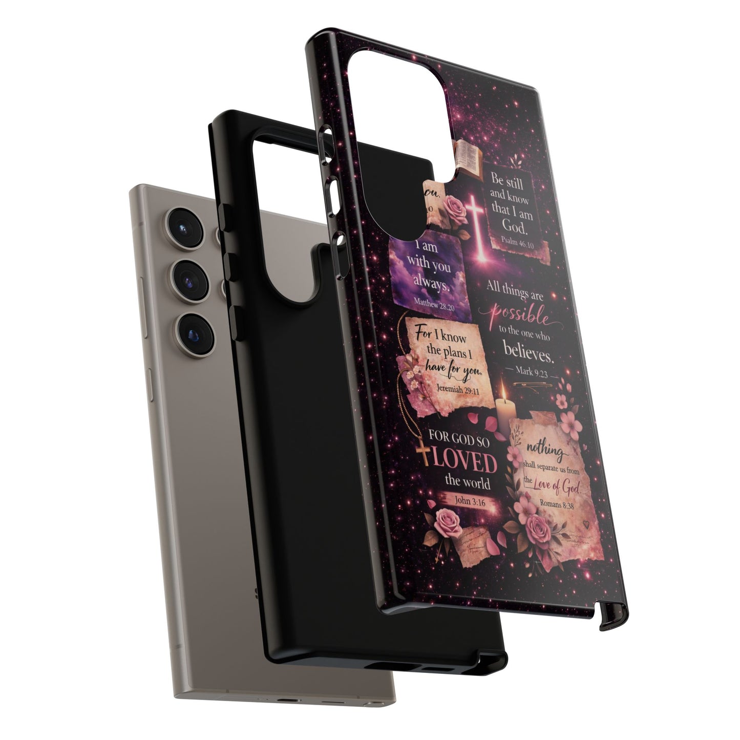 Christian Bible Verse Phone Case Pink Floral Faith Tough Protective Cover Gift