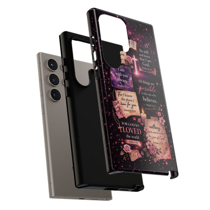 Christian Bible Verse Phone Case Pink Floral Faith Tough Protective Cover Gift
