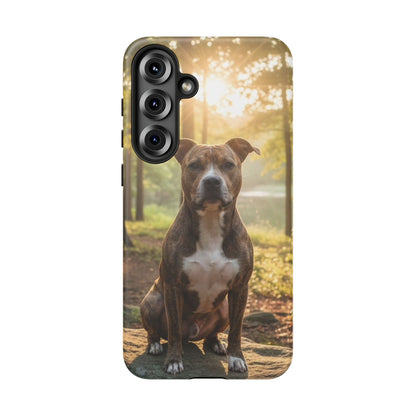 Pitbull Portrait Phone Case | Dog Lover Tough Case, Sunset Forest