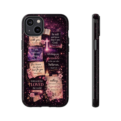 Christian Bible Verse Phone Case Pink Floral Faith Tough Protective Cover Gift