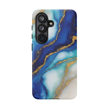 Blue & Gold Marble Phone Case – Luxury Resin Art Tough Case (iPhone, Samsung, Pixel)