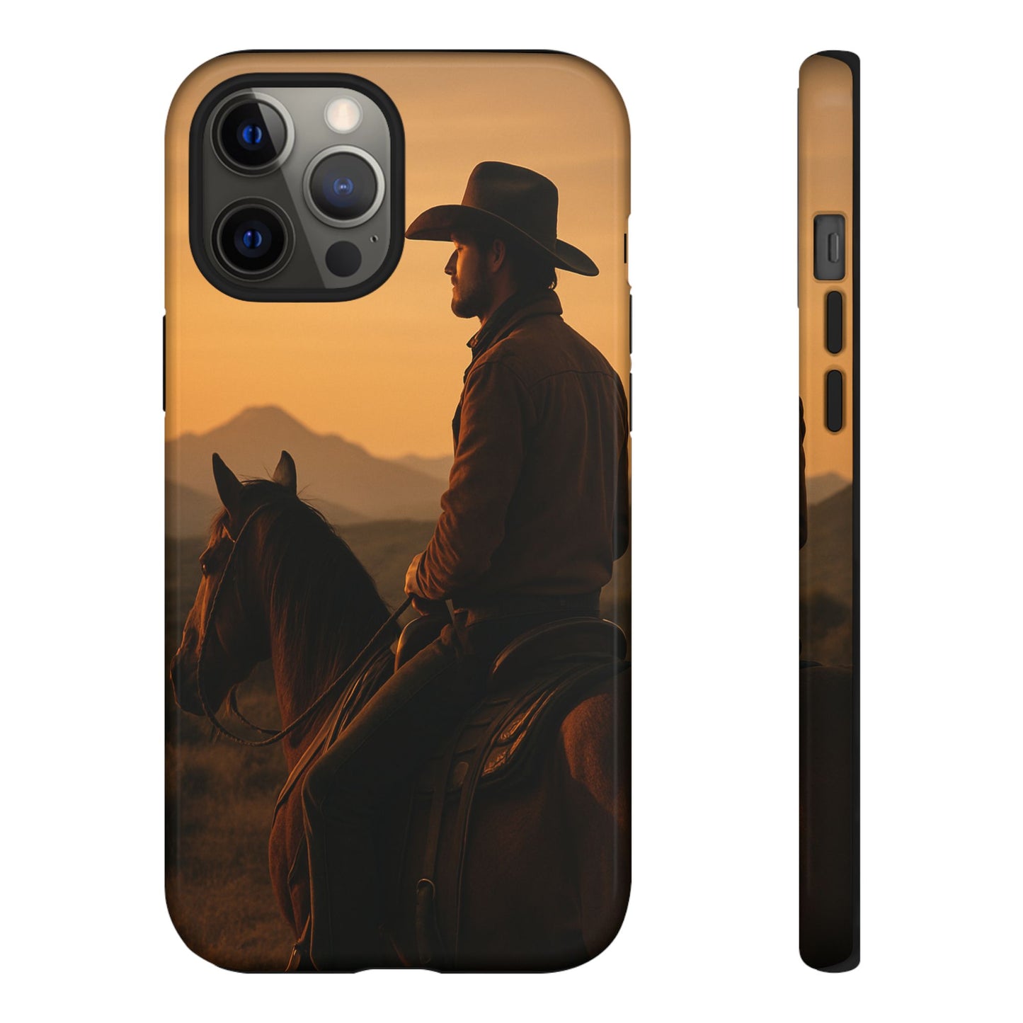 Western Cowboy Sunset Phone Case | Horse Rider Desert Aesthetic Tough Protective Case