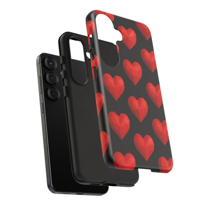 Red Heart Phone Case – Geometric Heart Pattern Tough Case (Black)