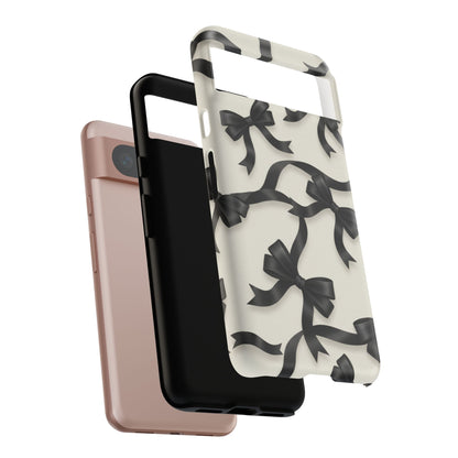 Black Ribbon Bow Phone Case, Minimal Bow Pattern Tough Protective Case