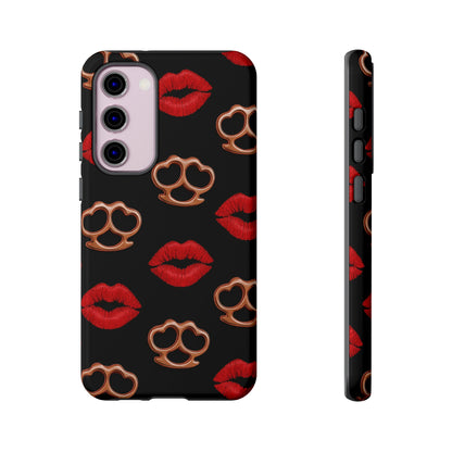 Red Lipstick & Knuckle Duster Phone Case | Bold Kiss Print Tough Protective Cover for Iphone, Samsung Galaxy and Pixel