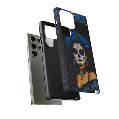 Blue Sugar Skull Woman Phone Case – Day of the Dead Aesthetic Tough Cover