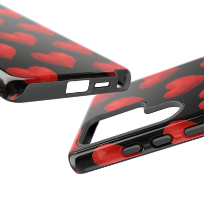 Red Heart Phone Case – Geometric Heart Pattern Tough Case (Black)