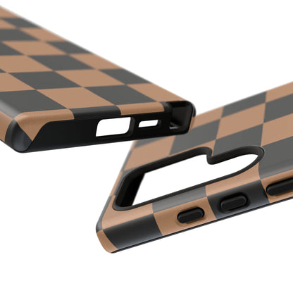 Brown Checkered Phone Case | Aesthetic Checkerboard iPhone & Samsung Tough Case