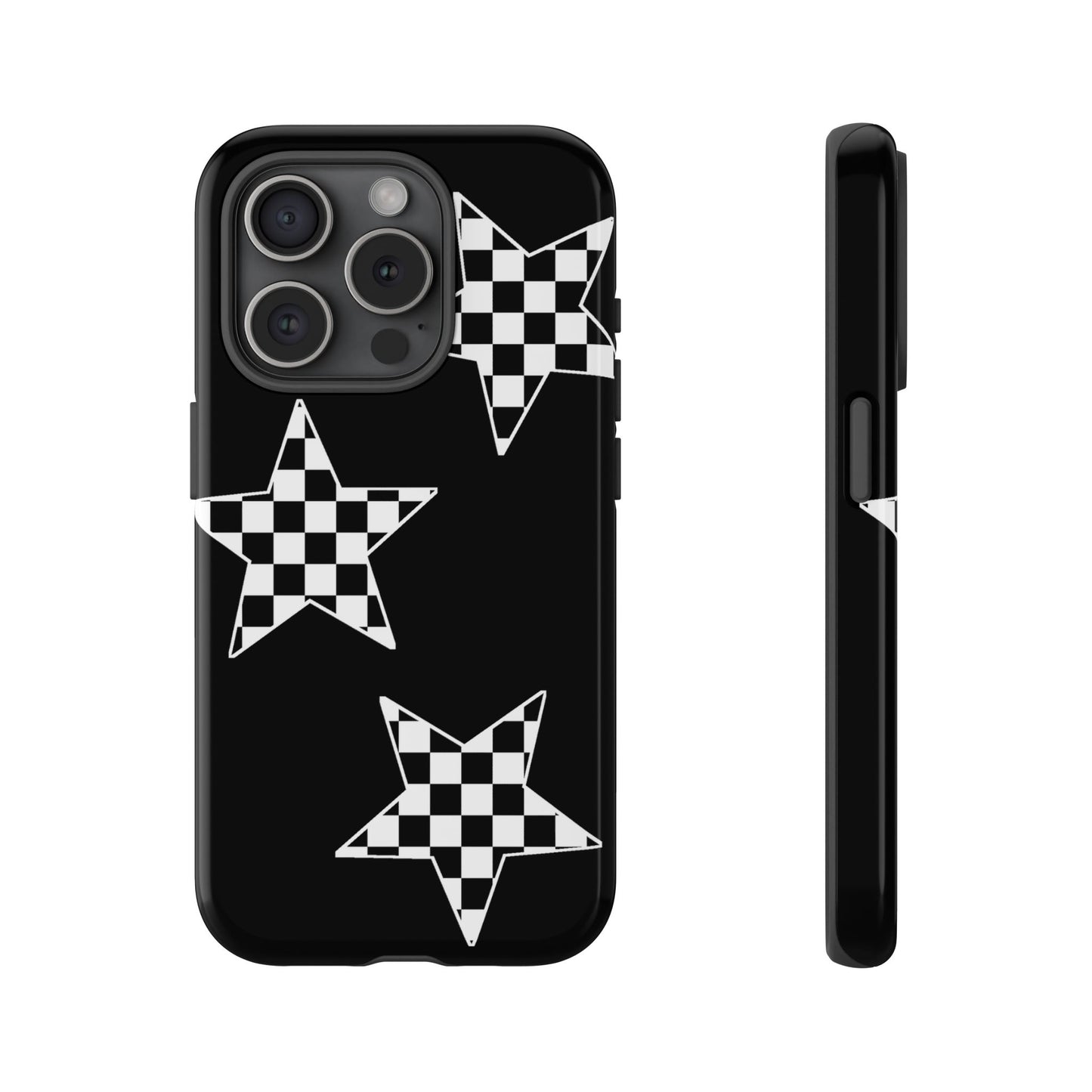 Checkered Star Tough Phone Case – Black Retro Graphic Protective Cover for Iphone, Samsung Galaxy and Pixel