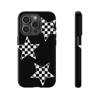 Checkered Star Tough Phone Case – Black Retro Graphic Protective Cover for Iphone, Samsung Galaxy and Pixel
