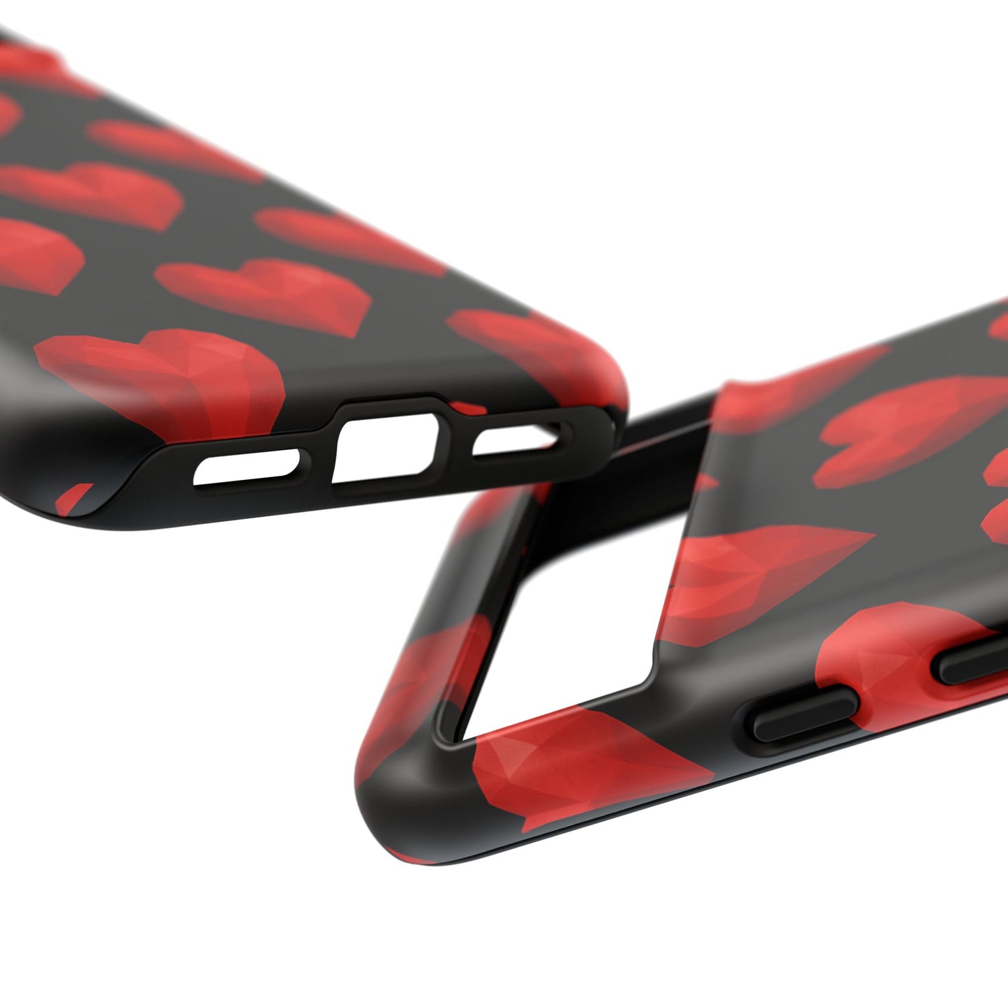 Red Heart Phone Case – Geometric Heart Pattern Tough Case (Black)