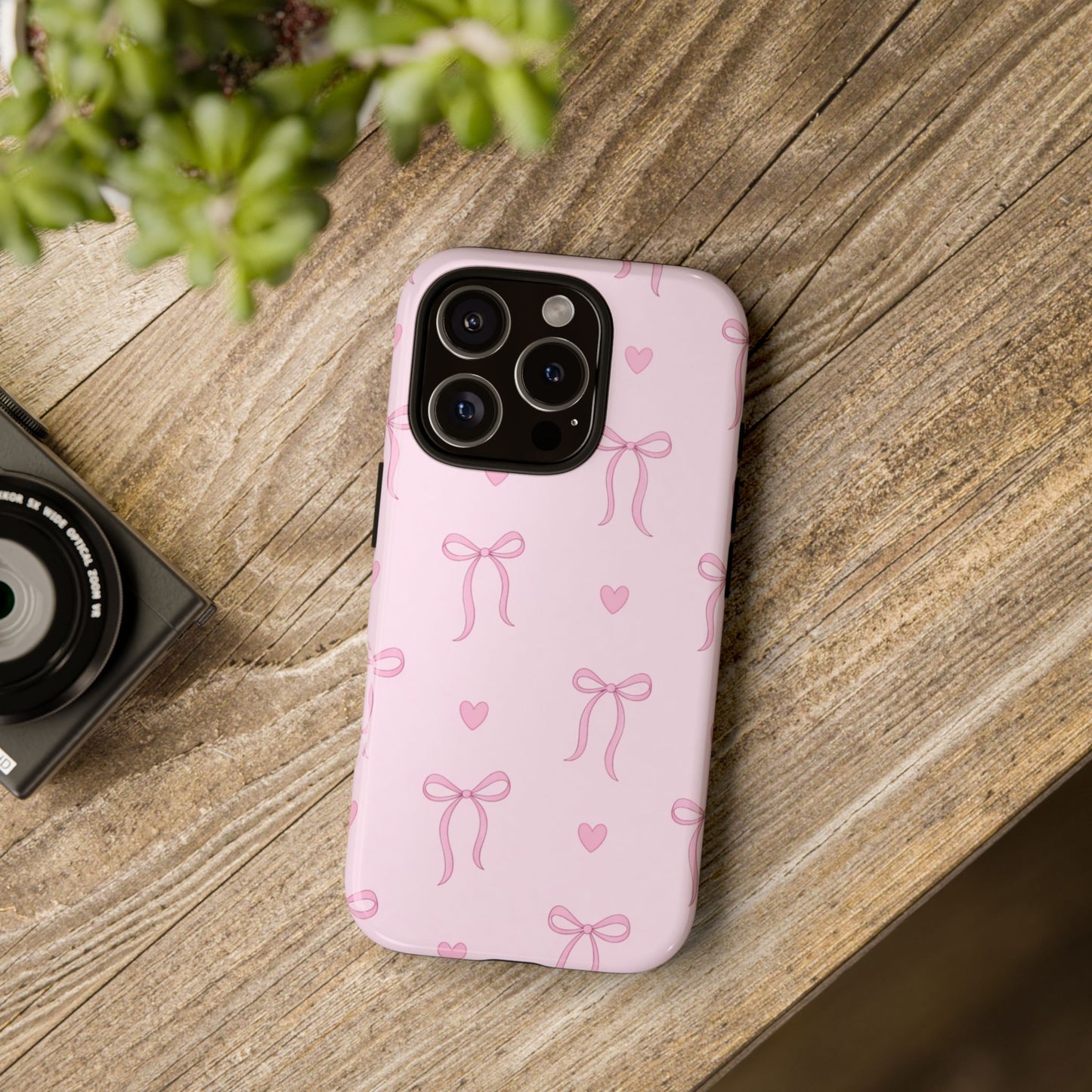 Pink Bow Heart Aesthetic Phone Case – Coquette Cute Tough Cover