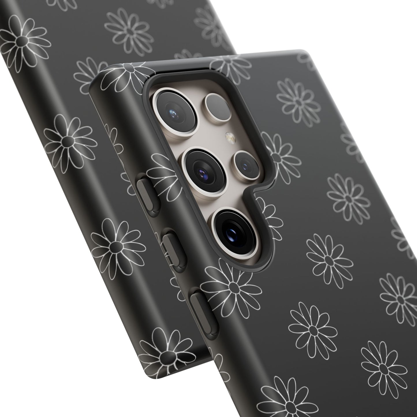 Black Daisy Floral Phone Case – Slim Protective Tough Case for Iphone, Samsung Galaxy and Pixel